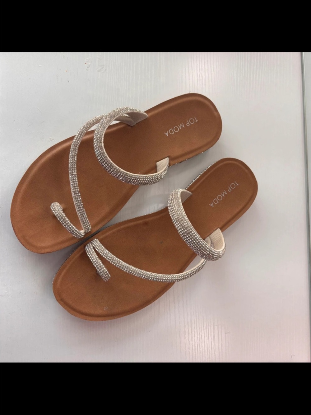 TOP Moda Tan & rhinestone toe loop Sandals - Picture 3 of 4